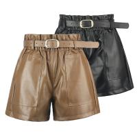 PU Leather High Waist Shorts & with belt & loose Solid PC