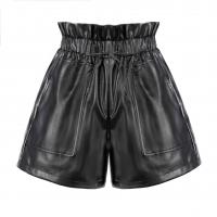 PU Leather High Waist Shorts & loose Solid black PC