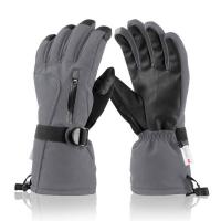 Microfiber PU Synthetic Leather Skiing Gloves can touch screen & thermal & unisex plain dyed Solid black :XL Pair