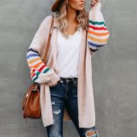 Polyester Women Long Cardigan & loose knitted striped PC