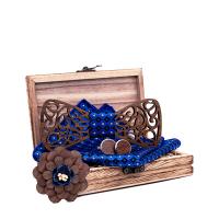 Wooden & Polyester Bow Tie Set Boutonniere & Present Box & Cufflinks & Square Scarf & tie bow Set