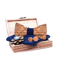 Solid Wood & Polyester Bow Tie Set Boutonniere & Present Box & Cufflinks & Square Scarf & tie bow Tie-dye Set