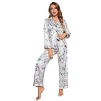 Polyester Women Pajama Set & two piece & loose & breathable Pants & top printed floral Set