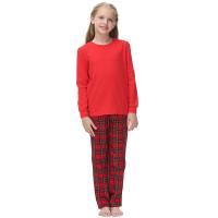 Polyester & Cotton Girl Pajama Set & two piece & thermal Pants & top plaid Set