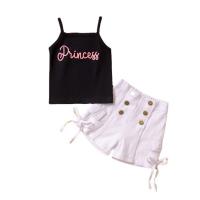 Polyester Girl Clothes Set & two piece tank top & Pants printed letter Set