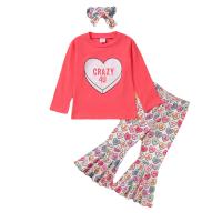 Polyester Girl Two-Piece Dress Set & two piece Pants & top heart pattern Set