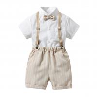 Polyester & Cotton Boy Clothing Set & four piece Necktie & strap & Pants & top striped Apricot Set