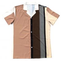 Chemical Fiber & Polyester Men Short Sleeve Casual Shirt printed striped coffee PC