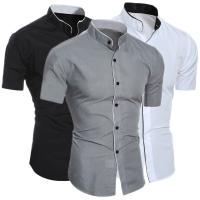 Poliéster & Algodón Hombres de manga corta camisa casual, teñido de manera simple, Sólido, más colores para elegir,  trozo