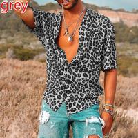Chemical Fiber & Polyester Men Short Sleeve Casual Shirt & loose printed leopard PC