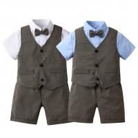 Polyester & Cotton Boy Clothing Set & four piece Necktie & vest & Pants & top Solid Set