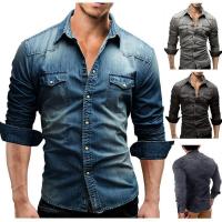 Polyester & Cotton Plus Size Men Long Sleeve Casual Shirts thicken & loose & with pocket Solid PC
