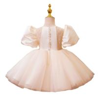 Polyester Ball Gown Girl One-piece Dress with bowknot Solid beige PC