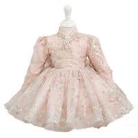 Sequin & Polyester Ball Gown Girl One-piece Dress with bowknot  pink PC
