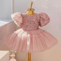 Sequin & Polyester Princess Girl One-piece Dress with bowknot pink PC