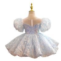 Sequin & Polyester Ball Gown Girl One-piece Dress sky blue PC