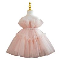 Polyester Princess Girl One-piece Dress with bowknot Solid pink PC
