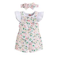 Polyester & Cotton Girl Clothes Set & two piece suspender pant & top printed shivering Set