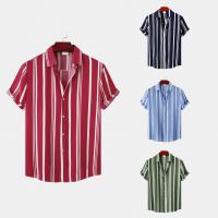 Polyester Men Short Sleeve Casual Shirt & loose Polyester printed striped PC