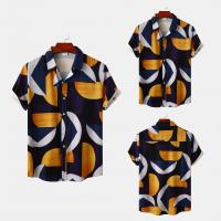 Polyester Men Short Sleeve Casual Shirt & loose printed multi-colored PC