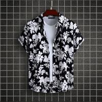 Polyester Men Short Sleeve Casual Shirt & loose Polyester printed floral two different colored PC