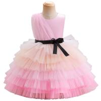 Polyester Slim & Princess Girl One-piece Dress large hem design patchwork pink PC