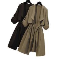Acetate Fiber Drawstring Design Women Trench Coat mid-long style & slimming Solid PC
