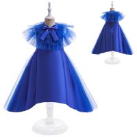 Polyester Slim & Princess Girl One-piece Dress large hem design patchwork Solid blue PC