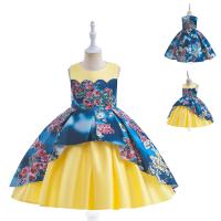 Polyester Slim & Princess Girl One-piece Dress large hem design printed floral multi-colored PC