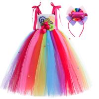 Polyester Slim & Princess & High Waist Girl One-piece Dress large hem design & two piece Hair Band & skirt patchwork multi-colored Set