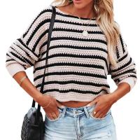 Polyester Women Sweater loose knitted striped two different colored : PC