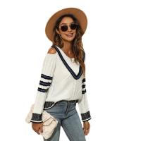 Polyester Women Sweater midriff-baring & loose knitted two different colored PC