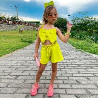 Polyester Girl Clothes Set Pants & camis Solid yellow Set