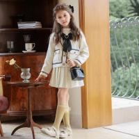 Polyester Girl Clothes Set & two piece skirt & coat beige Set