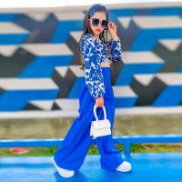 Polyester Girl Clothes Set & two piece Pants & top printed shivering blue Set