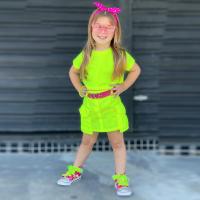 Polyester Girl Clothes Set & two piece skirt & top Solid fluorescent green Set