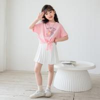 Cotton Girl Clothes Set & two piece skirt & top pink and white Set