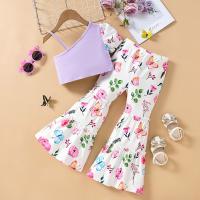 Polyester Slim Girl Clothes Set & two piece Pants & top printed floral Set