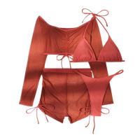 Spandex & Polyester Bikini & four piece & padded plain dyed Solid red Set