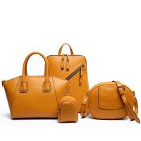PU Leather Bag Suit large capacity & soft surface & four piece Solid Set