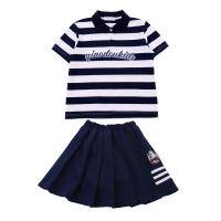 Polyester Girl Clothes Set & two piece skirt & top printed letter blue Set