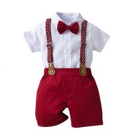 Cotton Slim Boy Clothing Set & two piece suspender pant & top patchwork Others two different colored Set