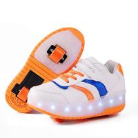 PU Leather LED glow Children Wheels Shoes stretchable Pair