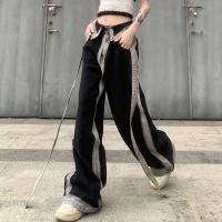 Denim Wide Leg Trousers Women Long Trousers contrast color & loose Solid black PC