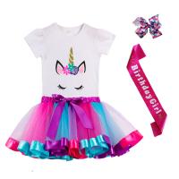 Polyester Ball Gown Girl Clothes Set Cute & four piece headband & skirt & top printed Set