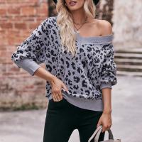 Acrylic Soft Women Sweater & loose & thermal printed leopard gray PC