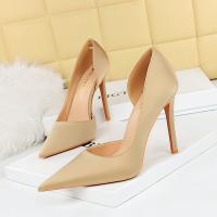 Silk & PU Leather Stiletto High-Heeled Shoes pointed toe Pair