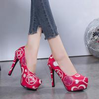 Rubber & PU Leather Platform & Stiletto High-Heeled Shoes  Pair