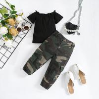 Cotton Slim Girl Clothes Set & two piece Pants & top camouflage black Set