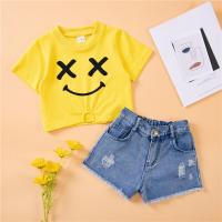 Polyester Slim Girl Clothes Set & two piece Pants & top Others two different colored Set